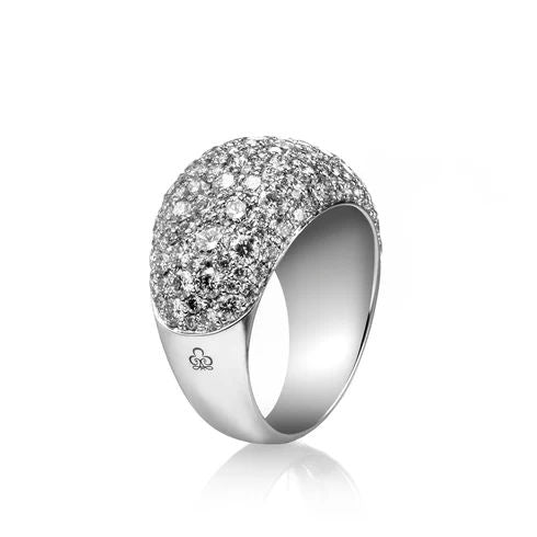 Dome 18K Gold, Rosegold or Whitegold Ring w. Diamonds