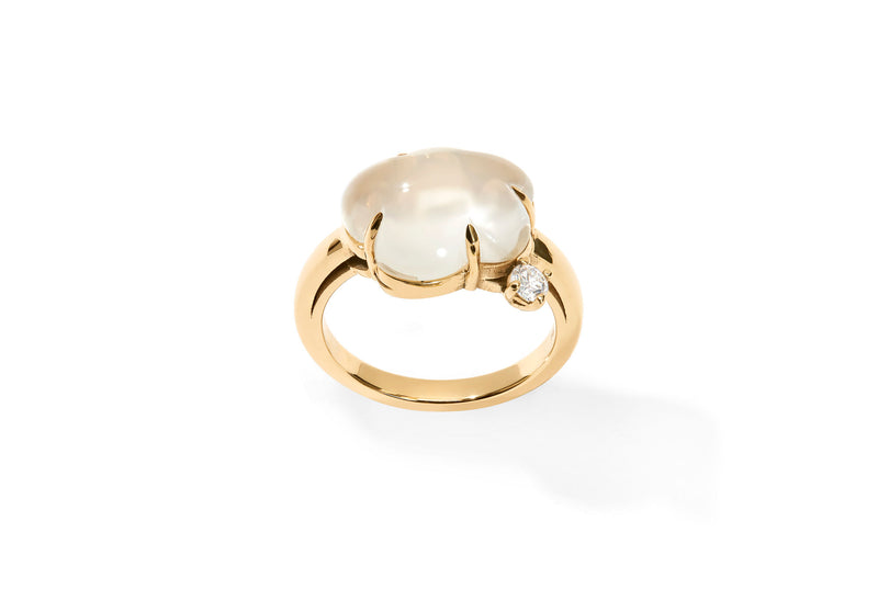 Cloud 18K Guld Ring m. Milky Kvarts & Diamant