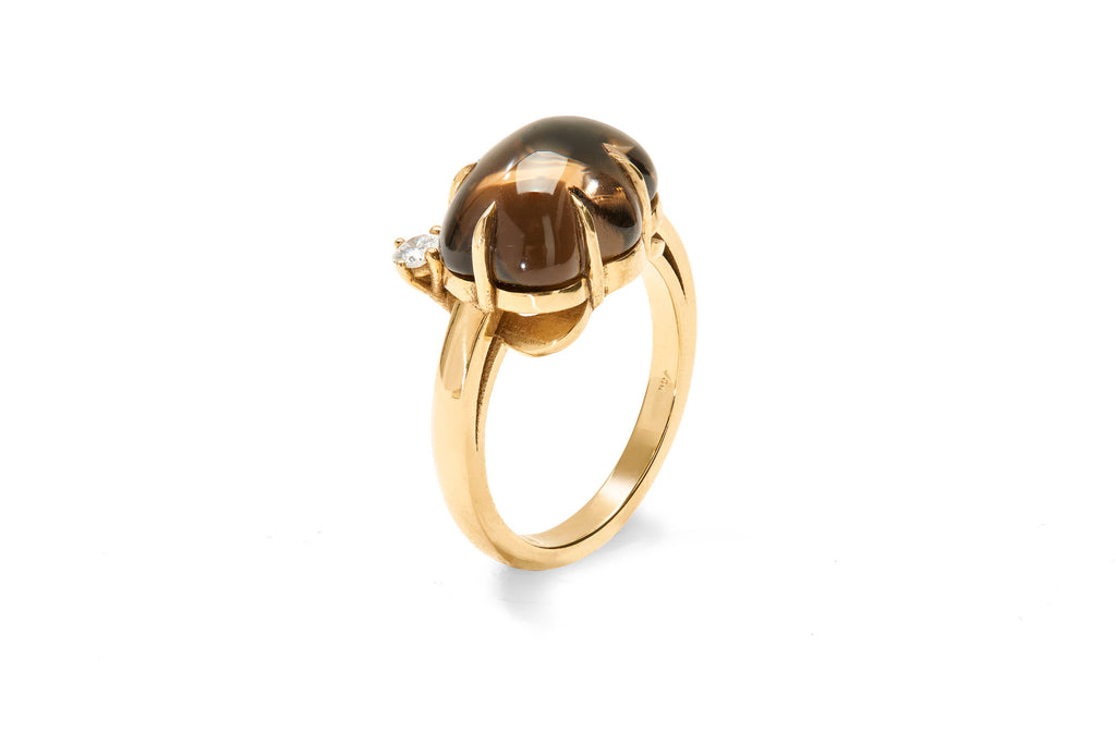 Cloud 18K Gold Ring w. Smokey Quartz & Diamond