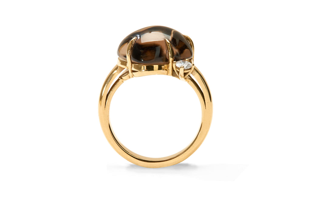 Cloud 18K Gold Ring w. Smokey Quartz & Diamond