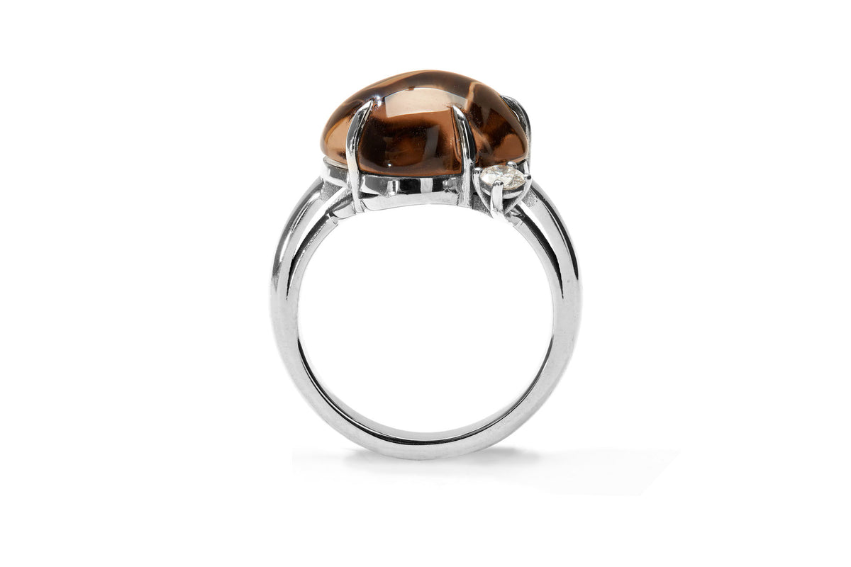 Cloud 18K Whitegold Ring w. Smokey Quartz & Diamond