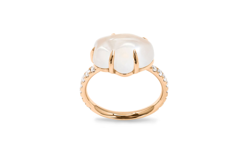 Cloud Pavé 18K Rosaguld Ring m. Milky Kvarts & Diamanter