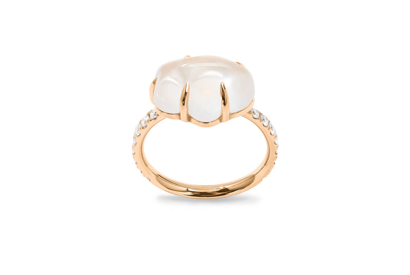 Cloud Pavé 18K Rosegold Ring w. Milkey Quartz & Diamonds