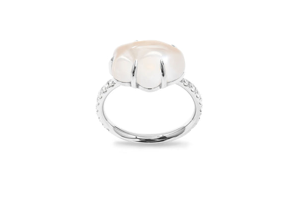 Cloud Pavé 18K Whitegold Ring w. Milkey Quartz & Diamonds