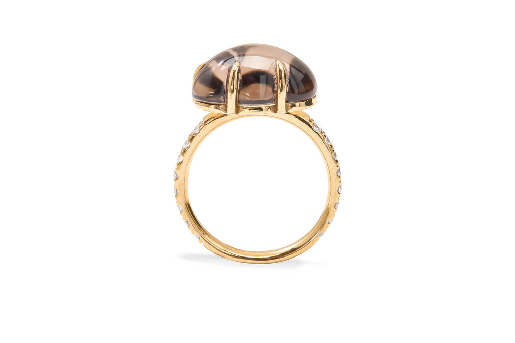 Cloud Pavé 18K Gold Ring w. Smokey Quartz & Diamonds