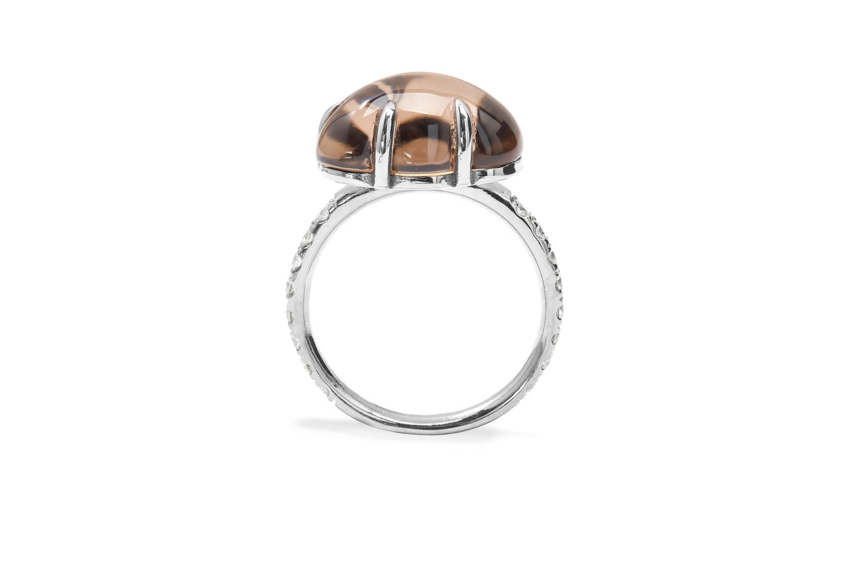 Cloud Pavé 18K Hvidguld Ring m. Smokey Kvarts & Diamanter