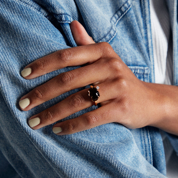 Cloud 18K Gold Ring w. Smokey Quartz & Diamond