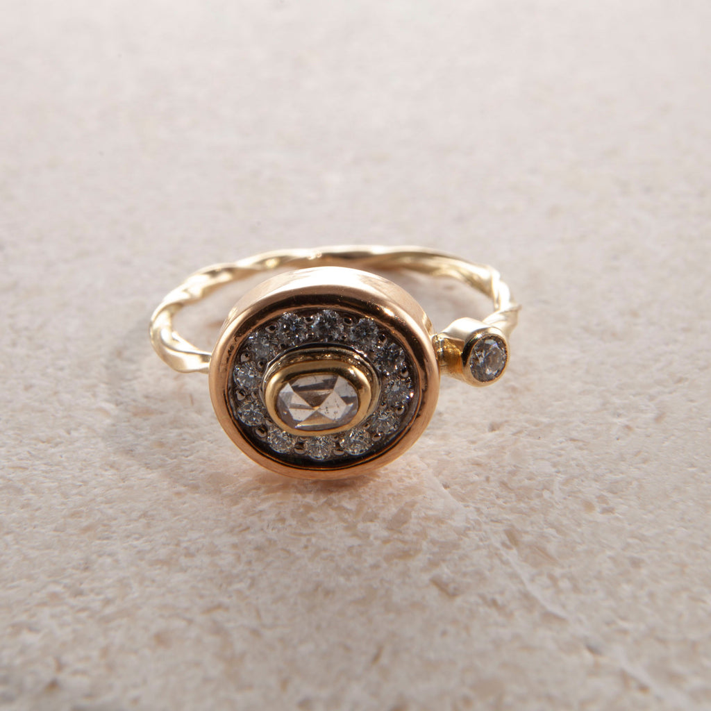 Pavé Cocktail 18K & 22K Guld Ring m. Diamant