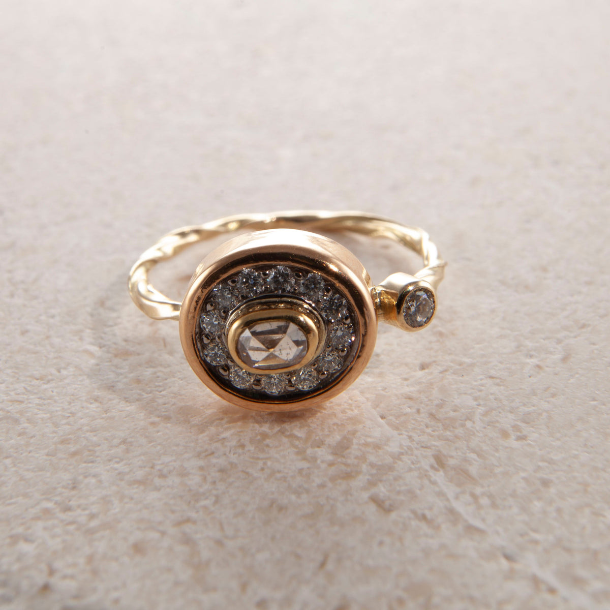 Pavé Cocktail 18K & 22K Gold Ring w. Diamond