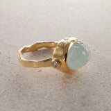 Cocktail 18K & 22K Gold Ring w. Aquamarine & Diamond