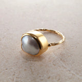 Cocktail 18K & 22K Gold Ring w. Keshi Pearl & Diamond