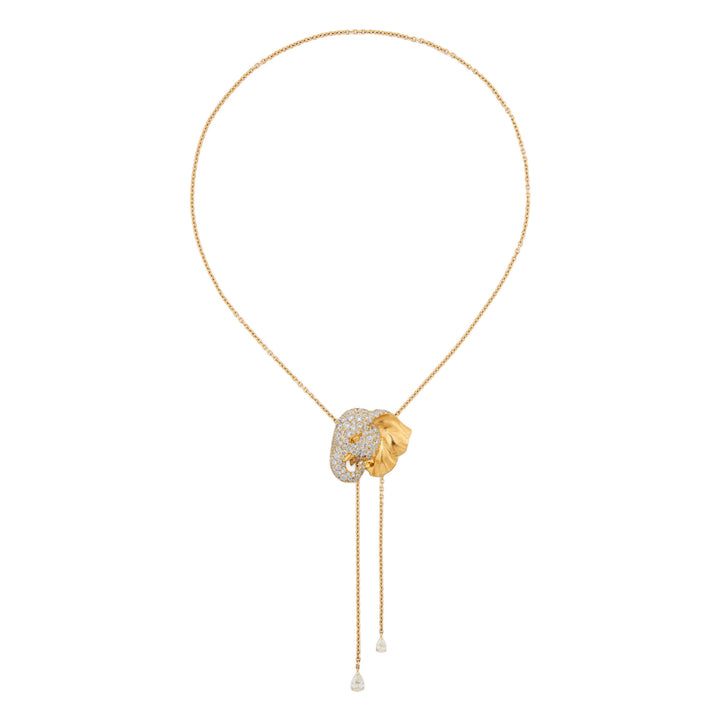 Elephant Neglige 18K Gold Necklaces & Brooche w. Lab-Grown Diamond