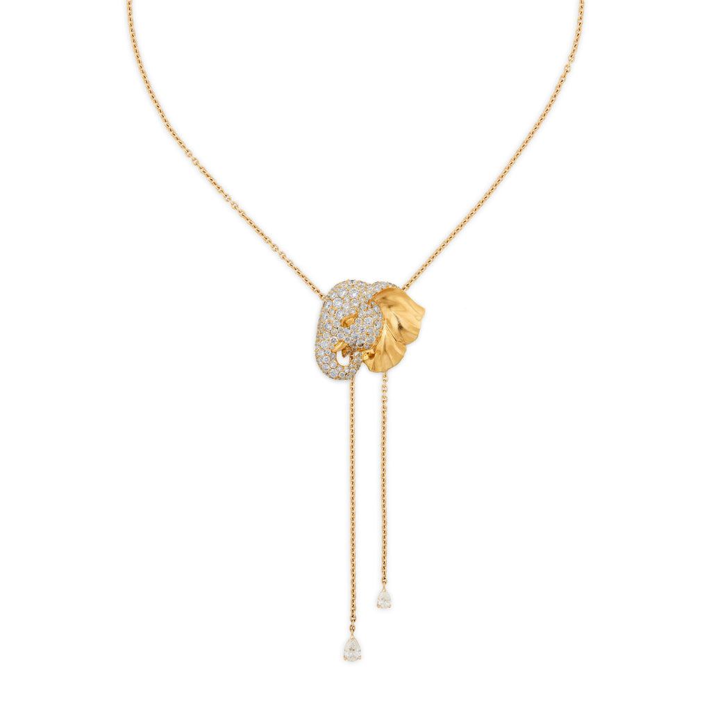Elephant Neglige 18K Gold Necklaces & Brooche w. Lab-Grown Diamond