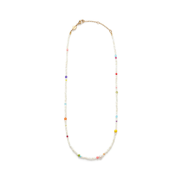 Confetti Gem Gold Plated Necklace w. Mixed Coloured Beads