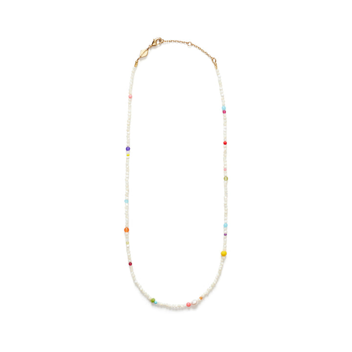 Confetti Gem Gold Plated Necklace w. Mixed Coloured Beads
