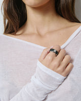 LIL Rhodium Plated Silver Oura Cover Ring w. Marquise Lab-Grown Diamond