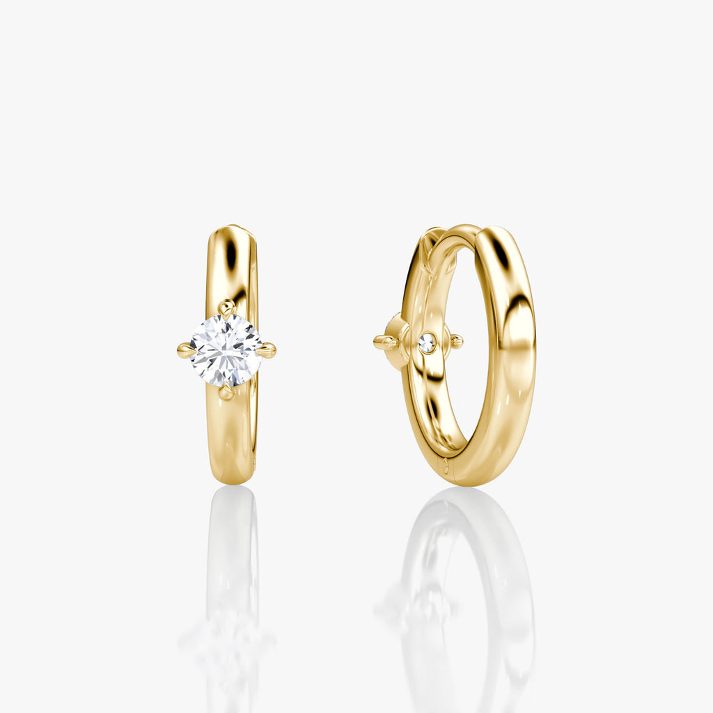 Solitaire 14K Gold Hoops w. Round Cut Lab-Grown Diamond