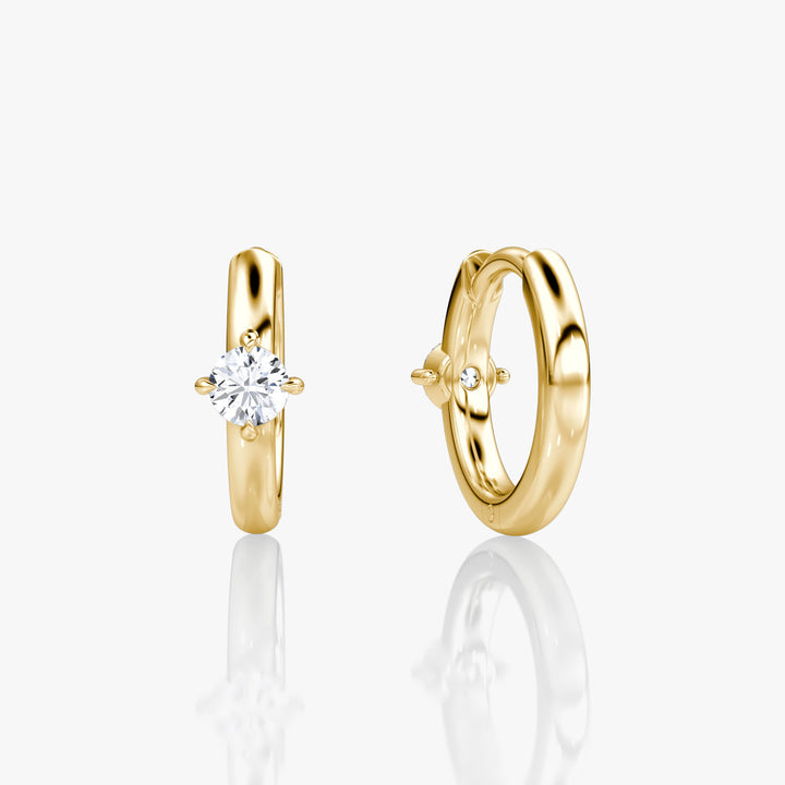 Solitaire 14K Gold Hoops w. Round Cut Lab-Grown Diamond