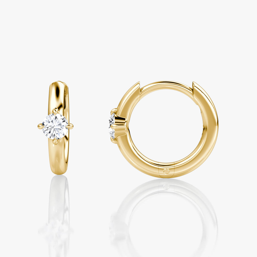 Solitaire 14K Gold Hoops w. Round Cut Lab-Grown Diamond