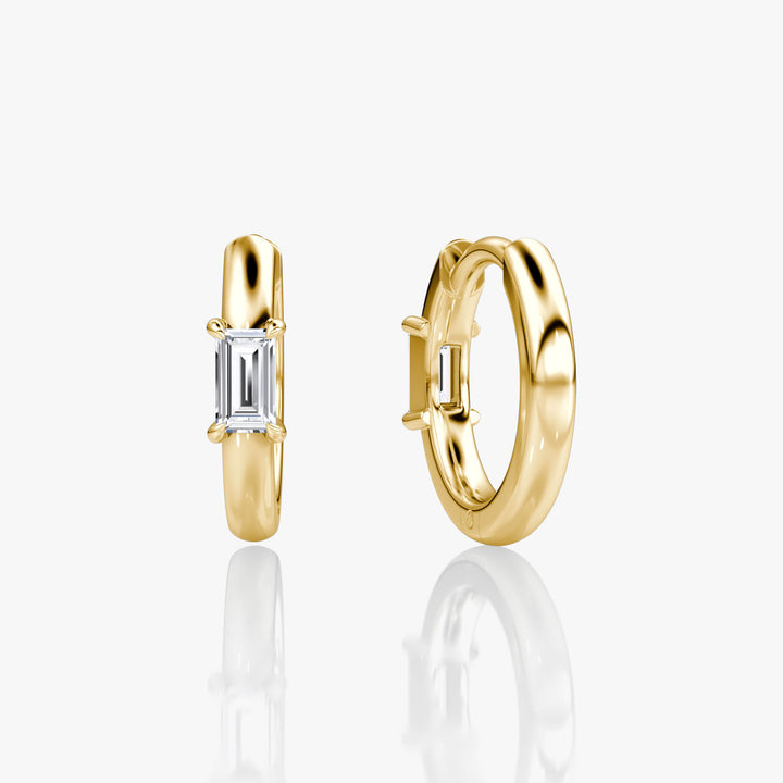 Solitaire 14K Gold Hoops w. Baguette Cut Lab-Grown Diamond