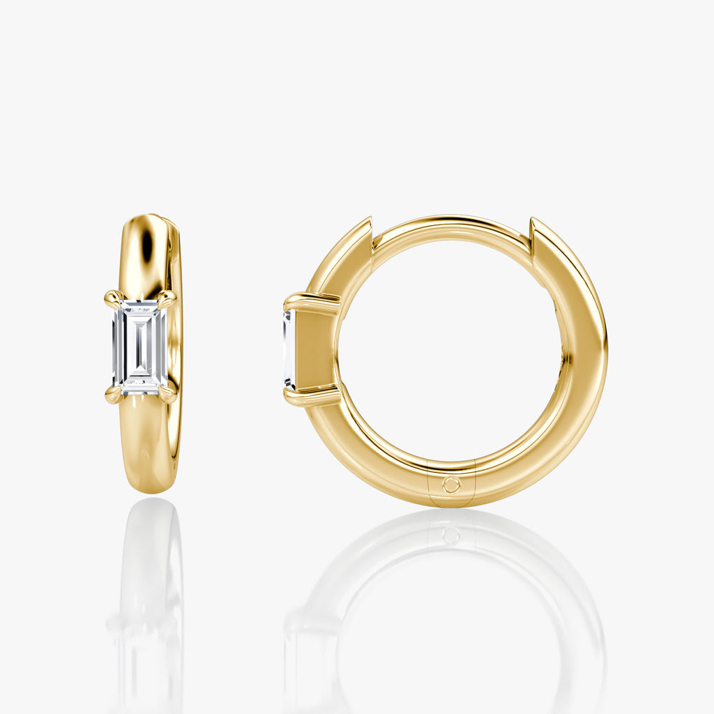 Solitaire 14K Gold Hoops w. Baguette Cut Lab-Grown Diamond
