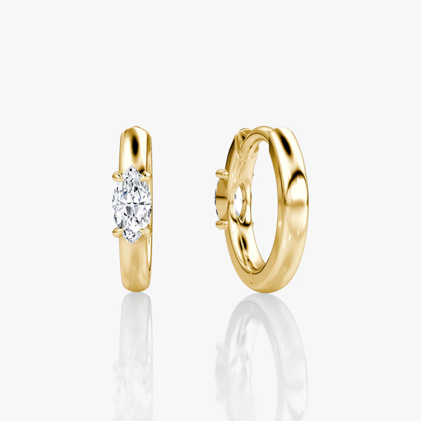 Solitaire 14K Gold Hoops w. Marquise Cut Lab-Grown Diamond