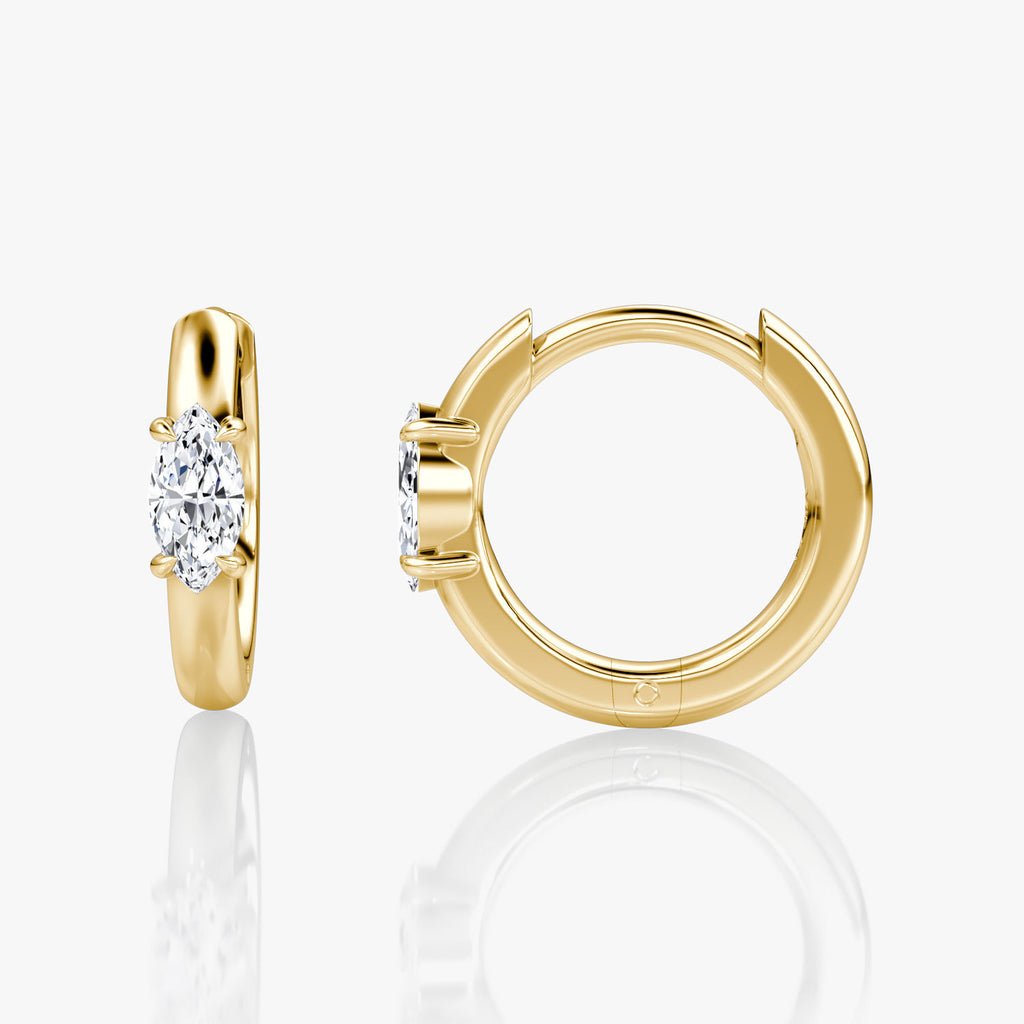 Solitaire 14K Gold Hoops w. Marquise Cut Lab-Grown Diamond