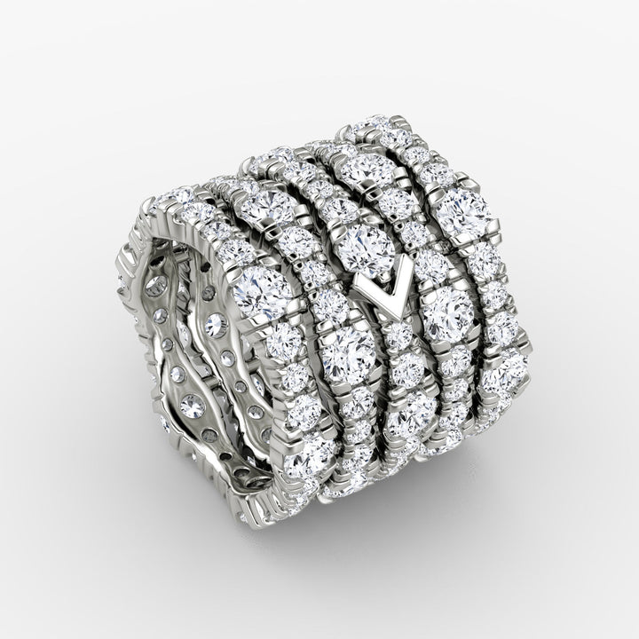 V 5 Row Pavé 14K Whitegold Ring w. Lab-Grown Diamond