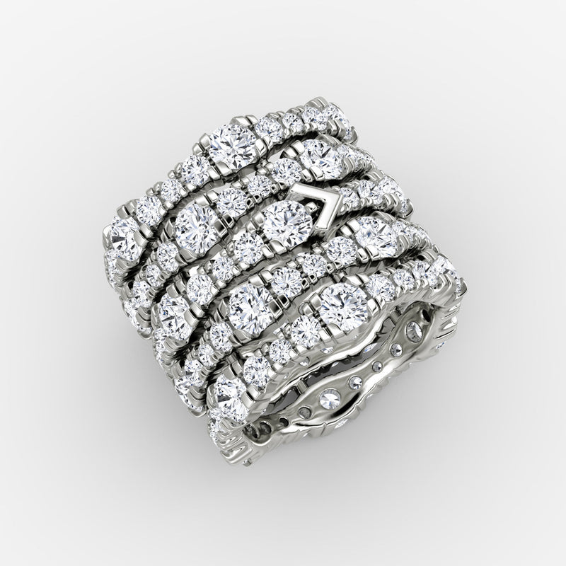 V 5 Row Pavé 14K Whitegold Ring w. Lab-Grown Diamond