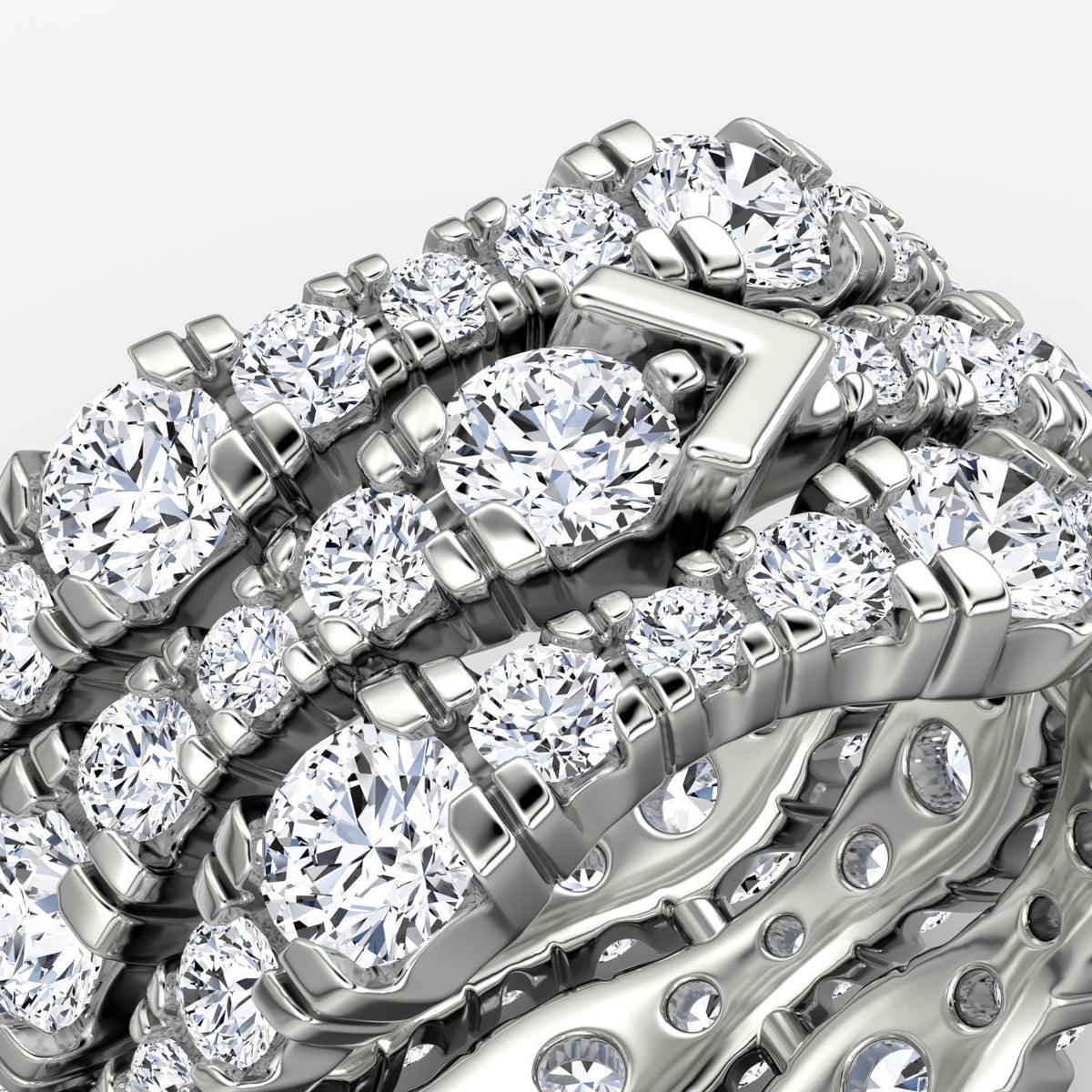 V 3 Row Pavé 14K Whitegold Ring w. Lab-Grown Diamond