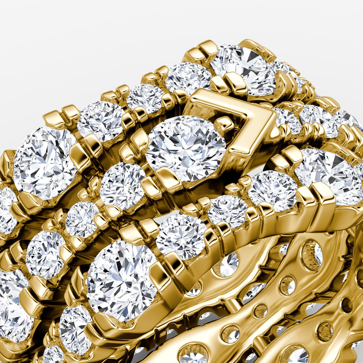 V 3 Row Pavé 14K Guld Ring m. Lab-Grown Diamant