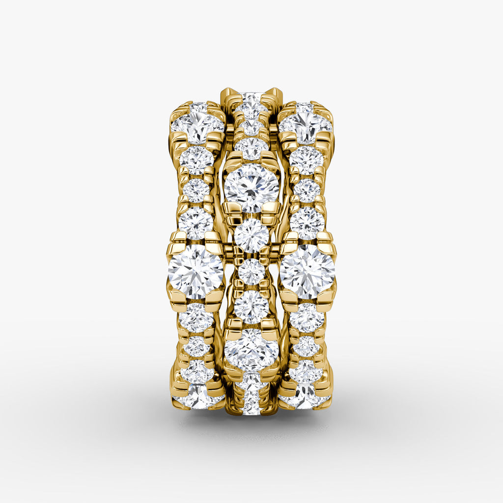 V 3 Row Pavé 14K Gold Ring w. Lab-Grown Diamond