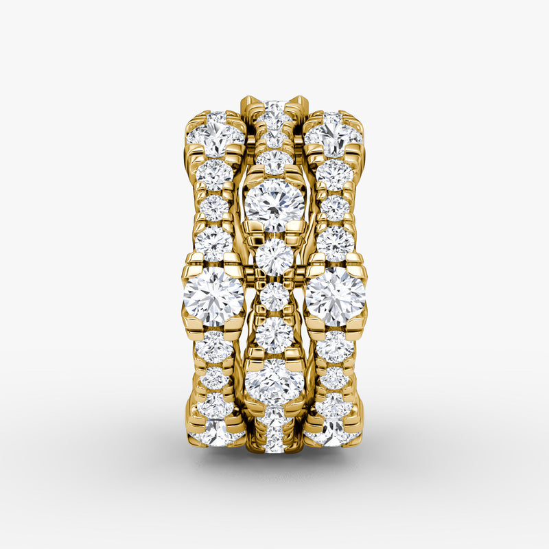 V 3 Row Pavé 14K Gold Ring w. Lab-Grown Diamond