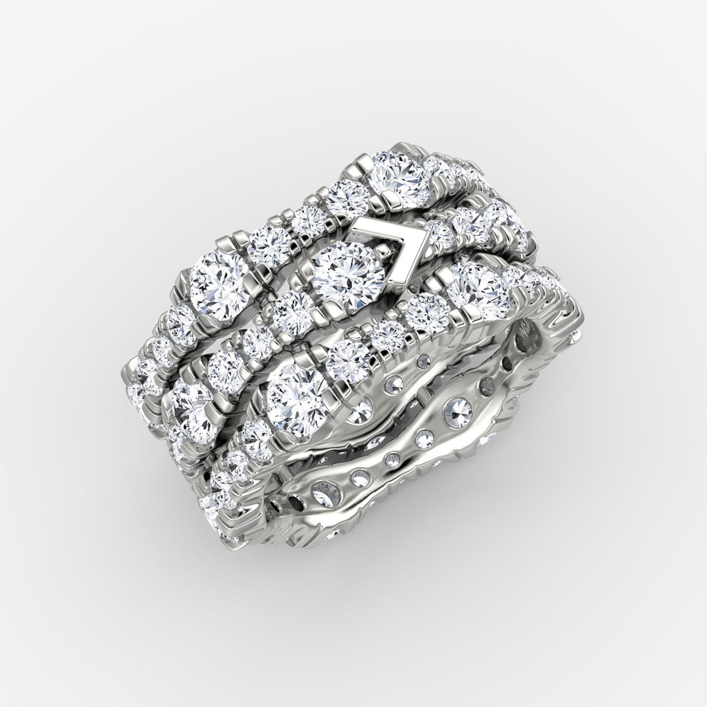 V 3 Row Pavé 14K Whitegold Ring w. Lab-Grown Diamond