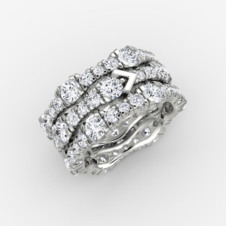 V 3 Row Pavé 14K Whitegold Ring w. Lab-Grown Diamond