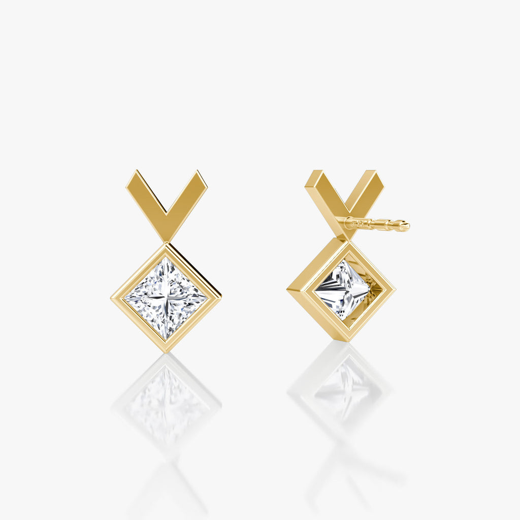 Arrow 14K Gold Studs w. Princess Cut Lab-Grown Diamond