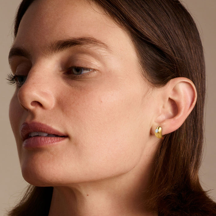 Dome 14K Gold Hoops w. Lab-Grown Diamond