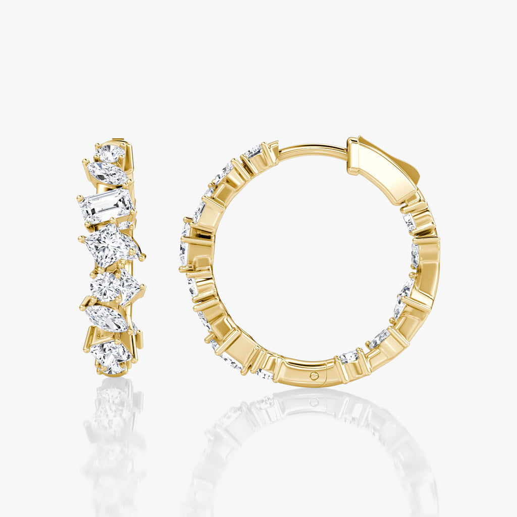 Mixed Shape 14K Gold Hoops w. Lab-Grown Diamond