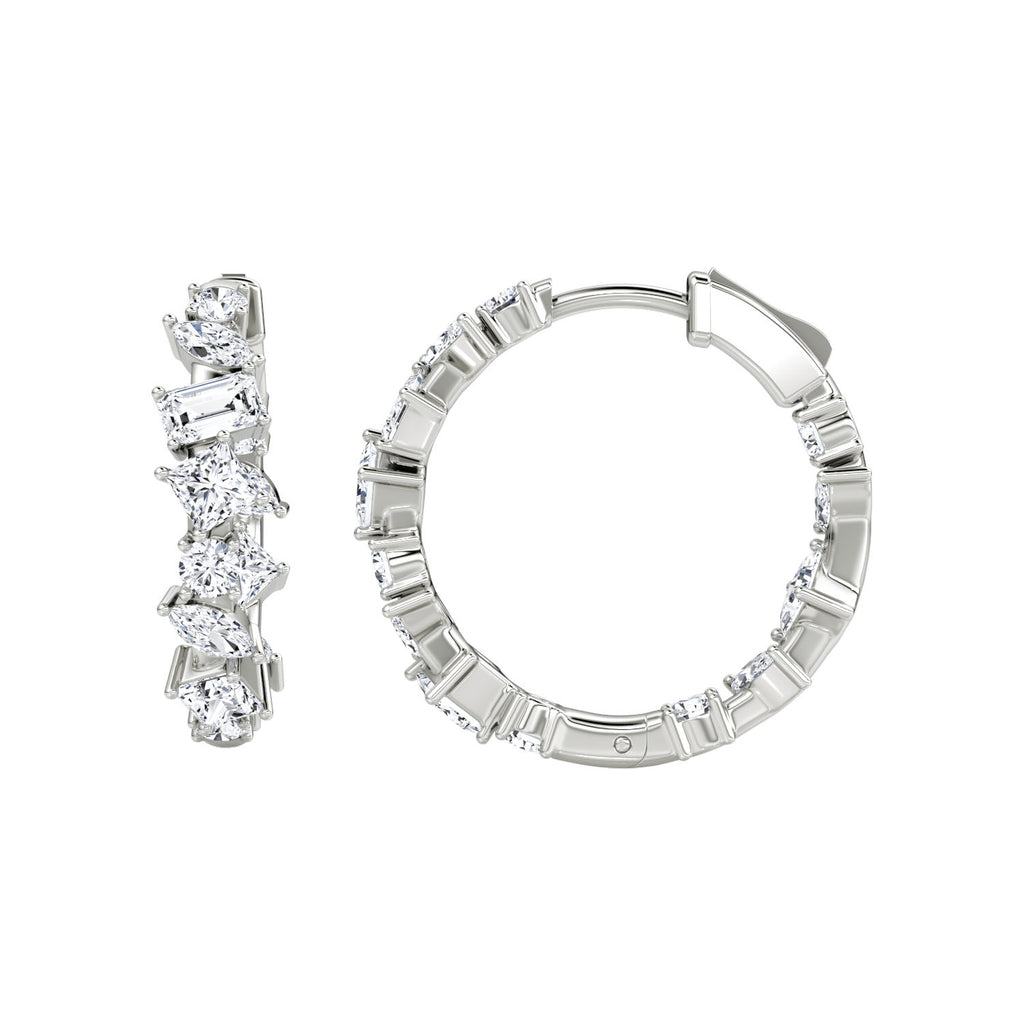 Mixed Shape 14K Whitegold Hoops w. Lab-Grown Diamond