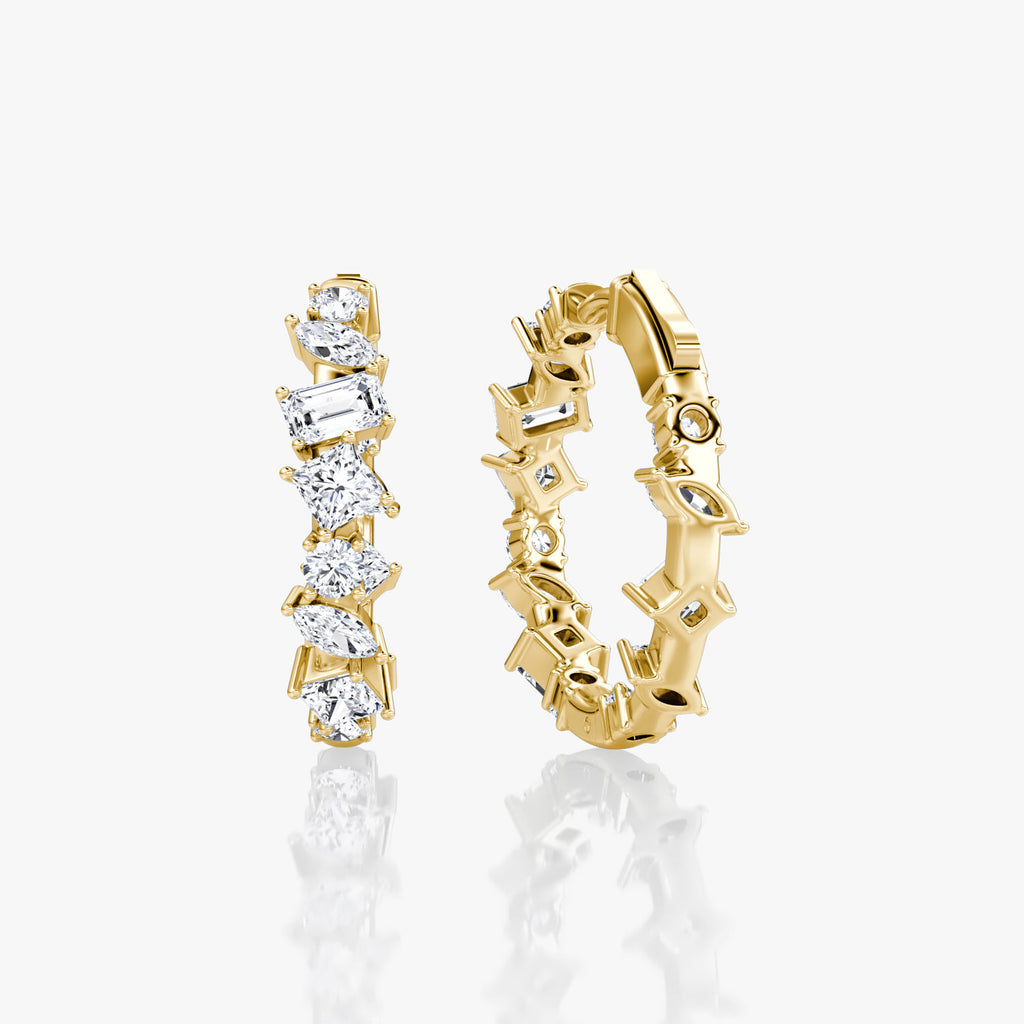 Mixed Shape 14K Gold Hoops w. Lab-Grown Diamond