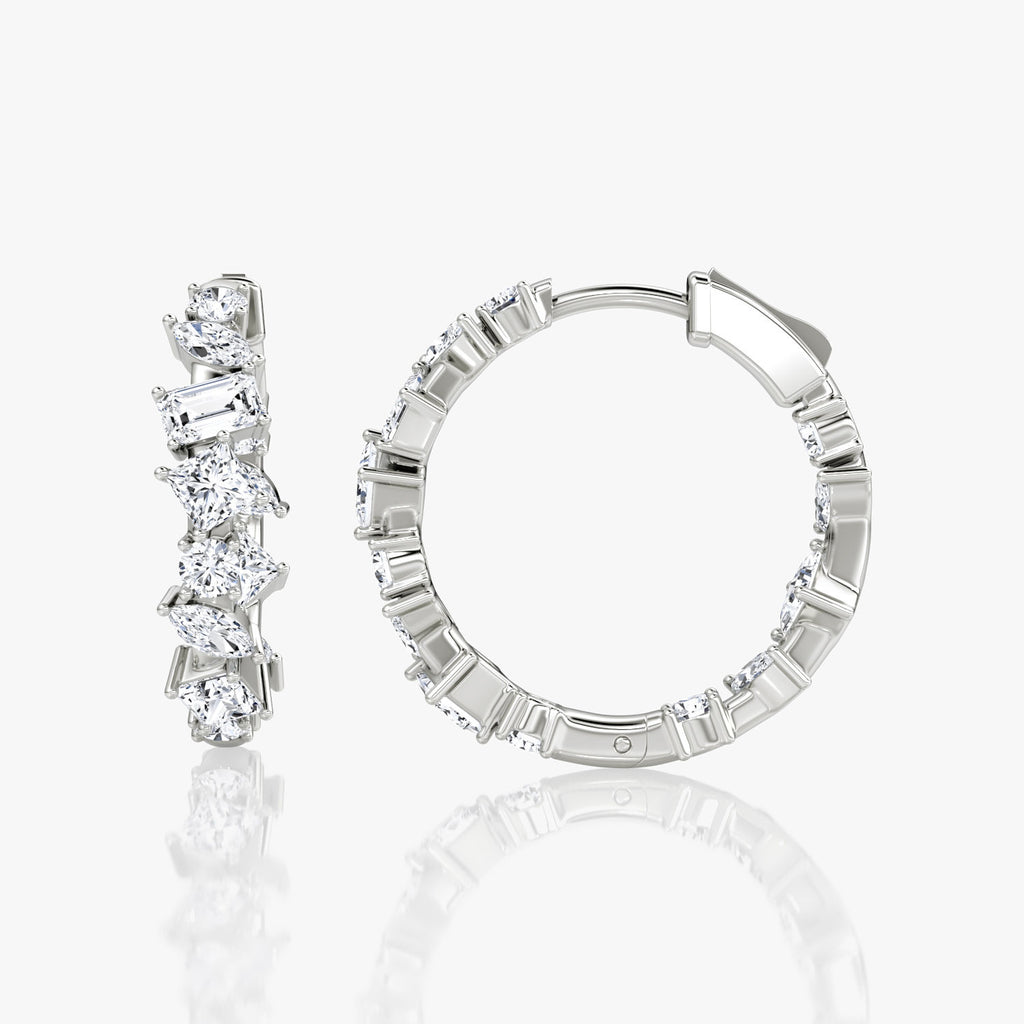 Mixed Shape 14K Whitegold Hoops w. Lab-Grown Diamond