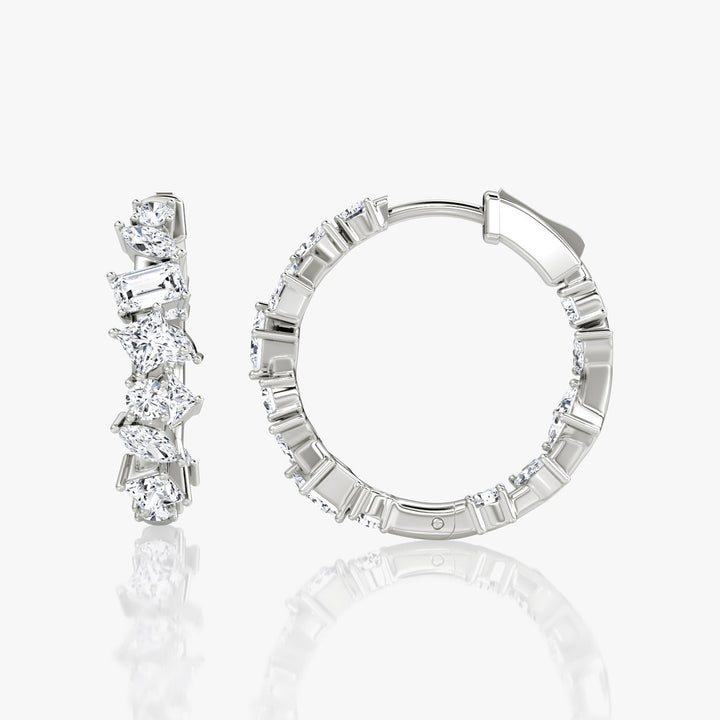 Mixed Shape 14K Whitegold Hoops w. Lab-Grown Diamond