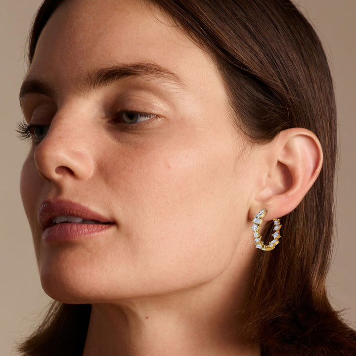 Mixed Shape 14K Gold Hoops w. Lab-Grown Diamond