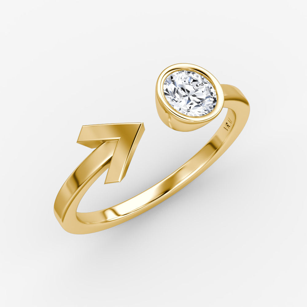 Arrow Cuff 14K Gold Ring w. Lab-Grown Diamond