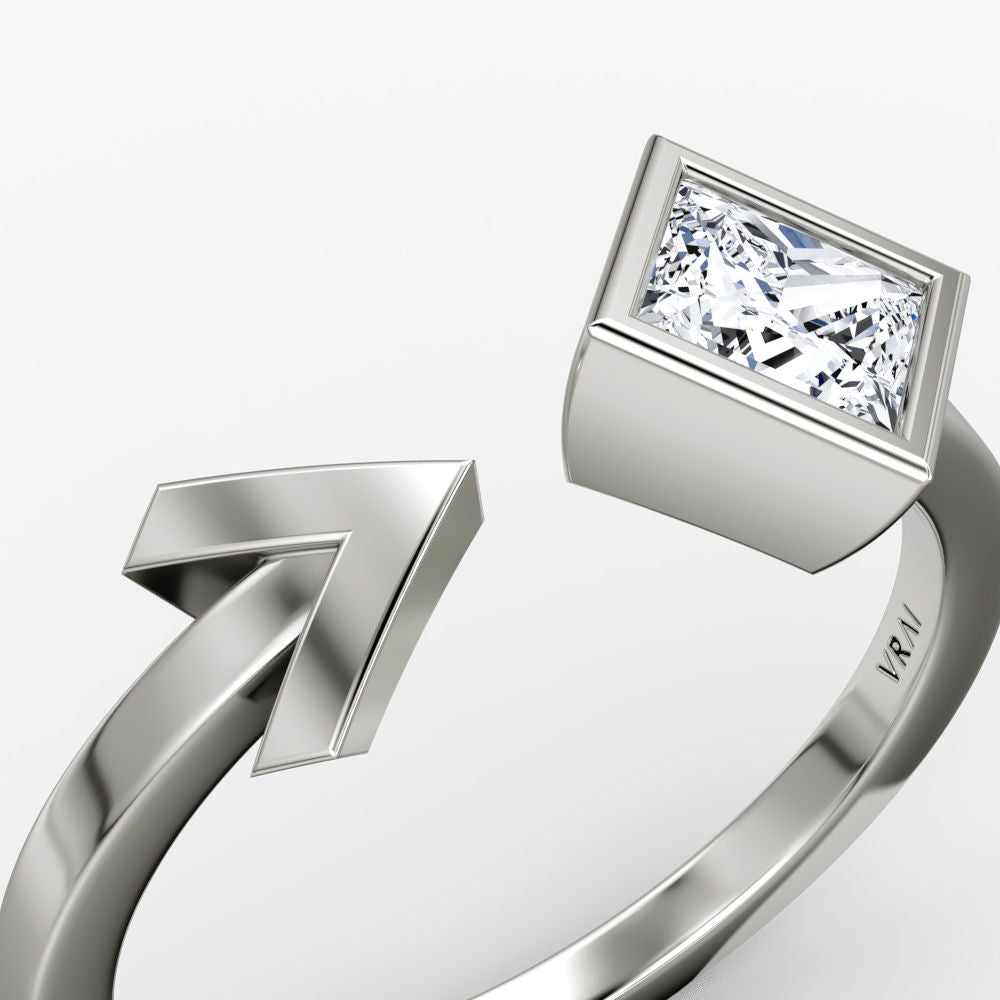 Arrow Cuff 14K Whitegold Ring w. Lab-Grown Diamond