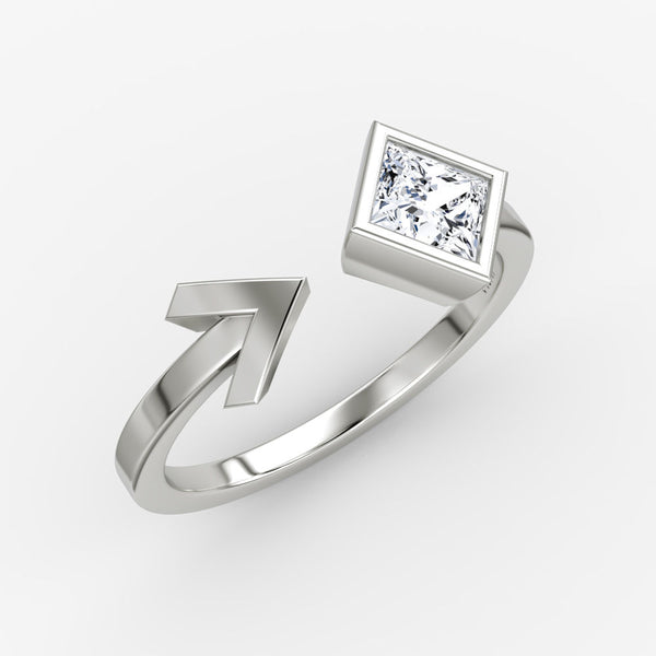Arrow Cuff 14K Whitegold Ring w. Lab-Grown Diamond