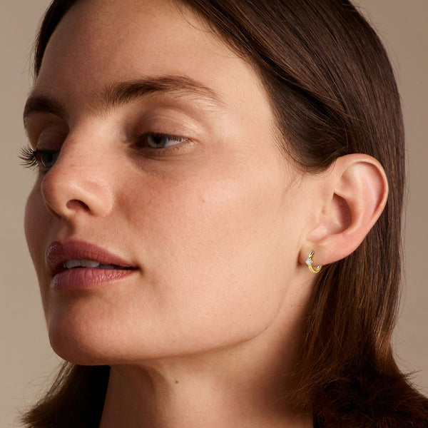 Solitaire 14K Gold Hoops w. Round Cut Lab-Grown Diamond