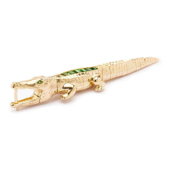 Alligator Bite 18K goldener Ohrring m. Tsavorit