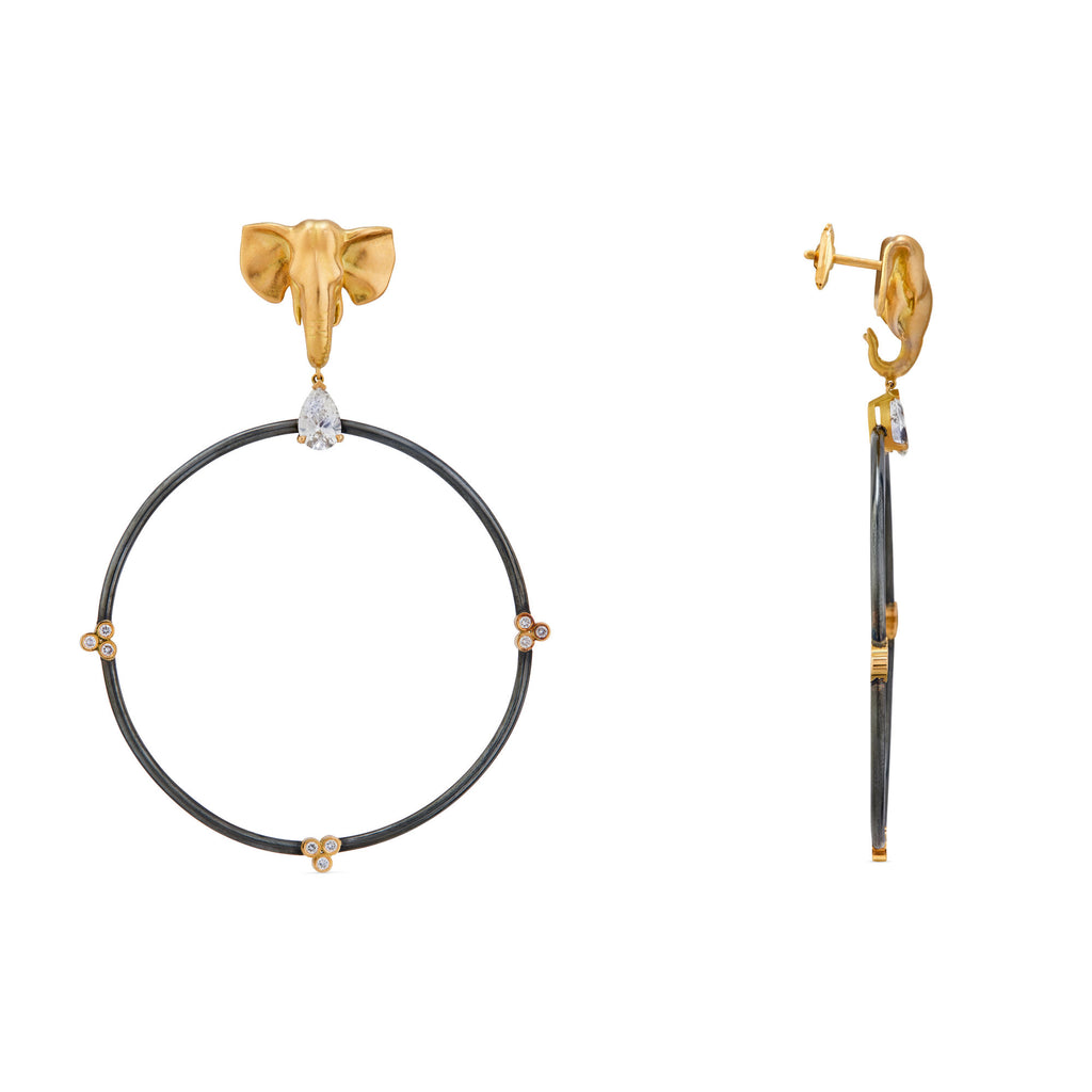 Elephant 18K Gold & Silver Hoops w. Lab-Grown Diamond