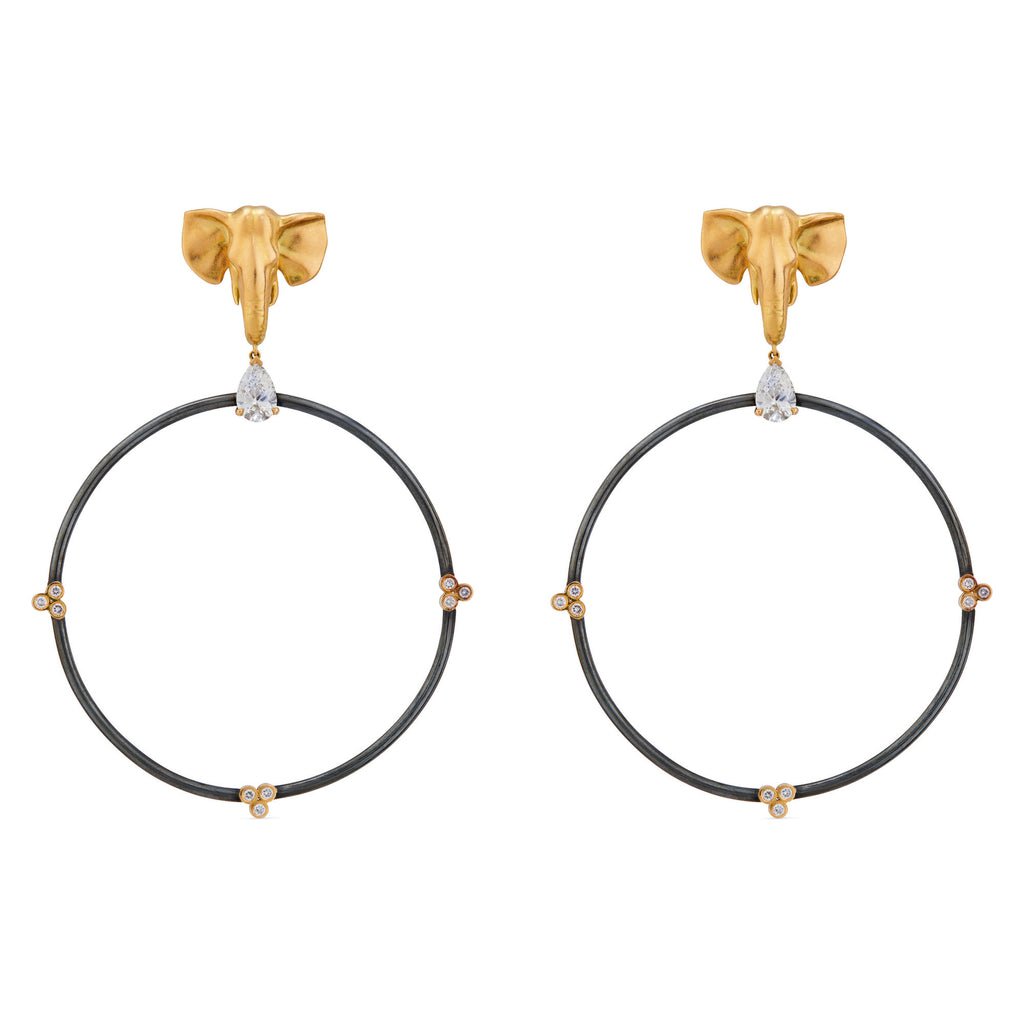 Elephant 18K Gold & Silver Hoops w. Lab-Grown Diamond